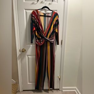 Rainbow Striped Jumpsuit with Sleeves - Size Large, Express